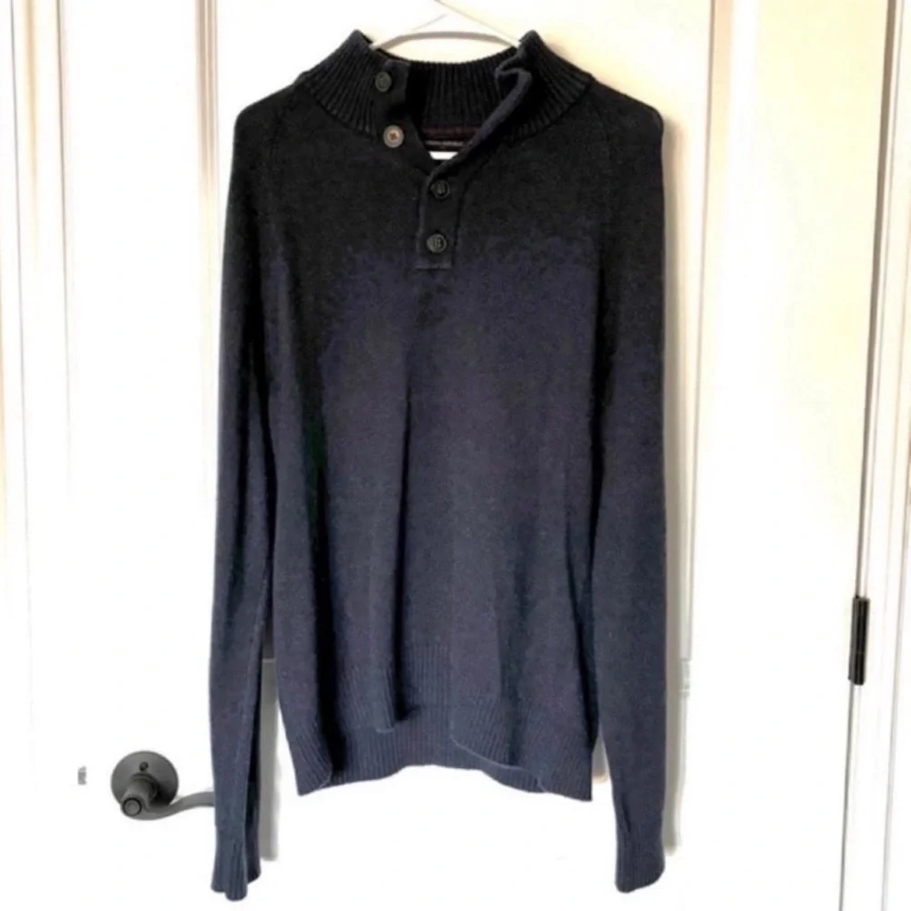 Banana Republic Navy Blue Henley Button Collared Wool Blend Sweater M Fast Ship